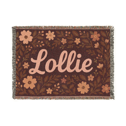 Personalized 'Lollie' Woven Throw Blanket — Retro Floral Name Blanket, Cozy Vintage-Style Home Decor, Gift for Mom or Grandma