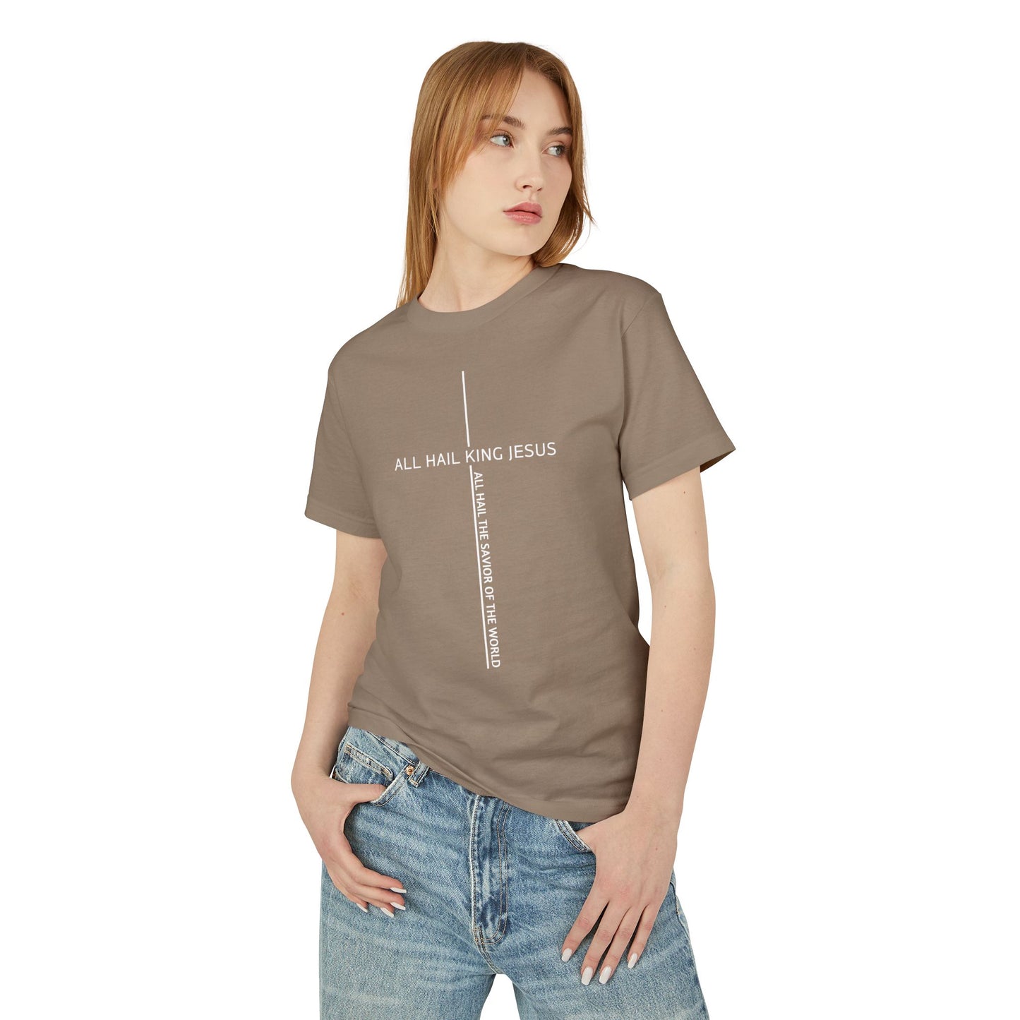 Christian Tee — "All Hail King Jesus" Cross Graphic Cotton Shirt