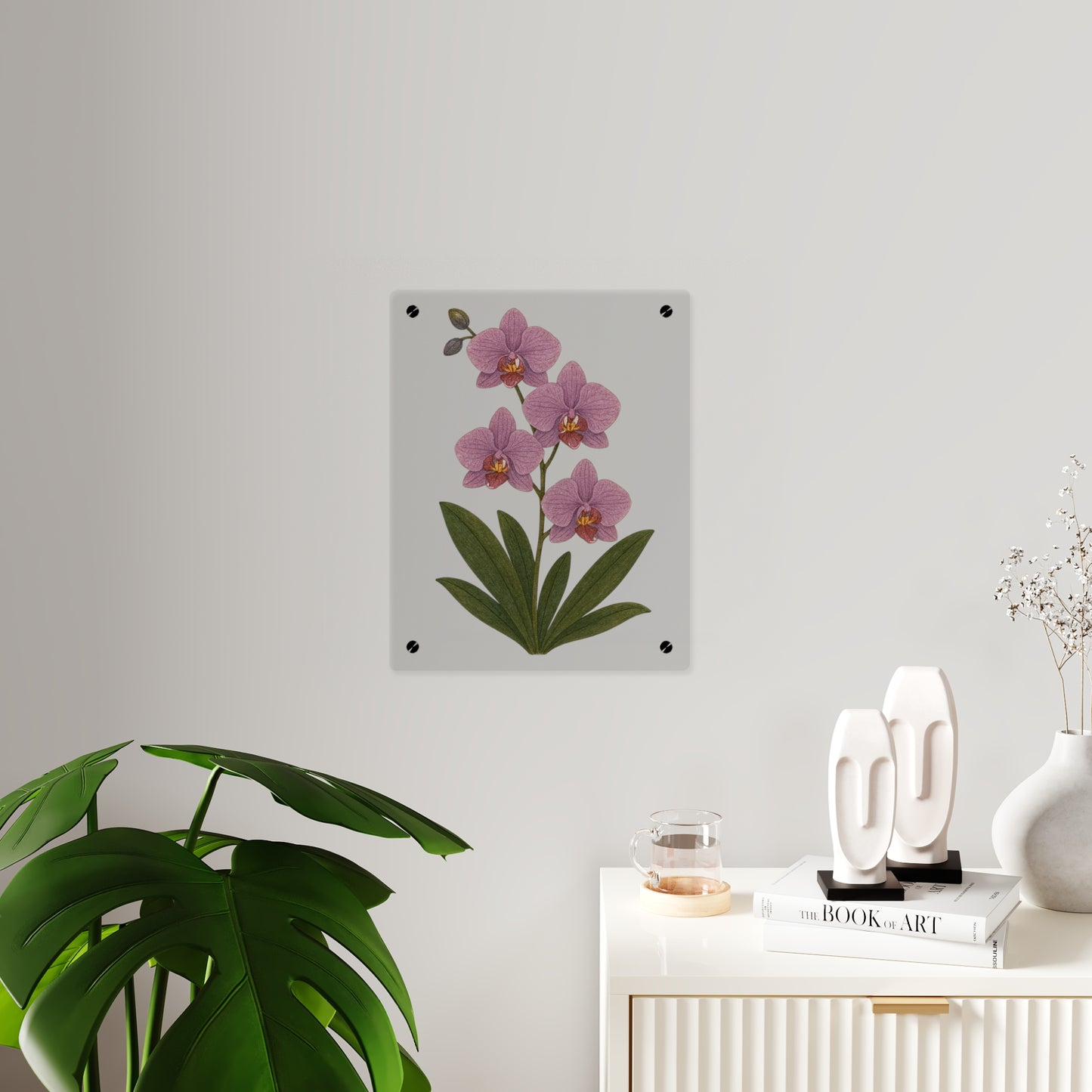 Pink Orchid Illustration Acrylic Wall Art Panel | Botanical Decor