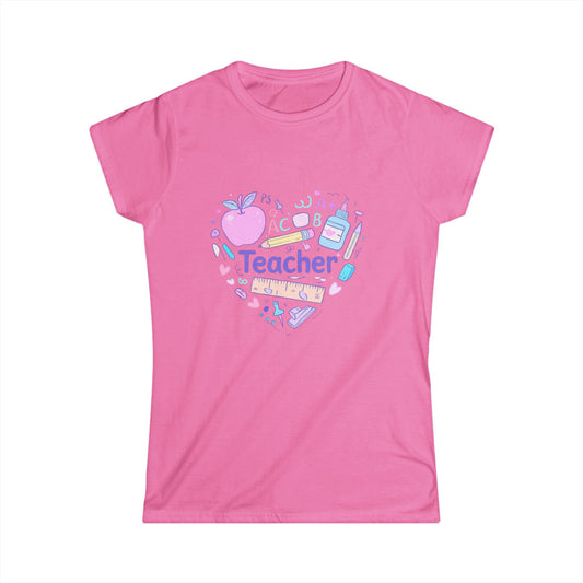 Teacher Heart Graphic Tee — Pastel School Supplies Appreciation Shirt