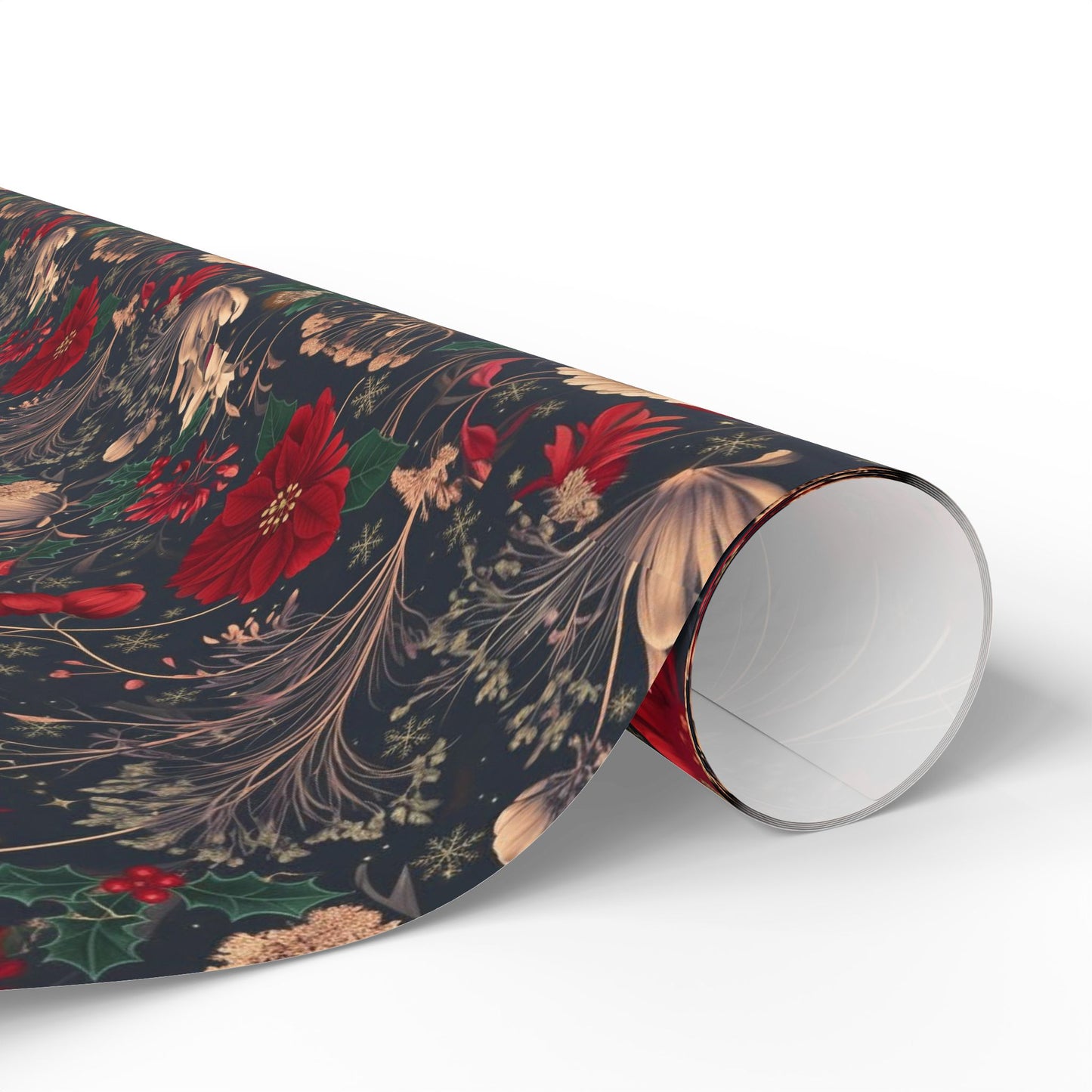 Holiday Poinsettia Wrapping Paper Roll — Dark Floral Christmas Gift Wrap