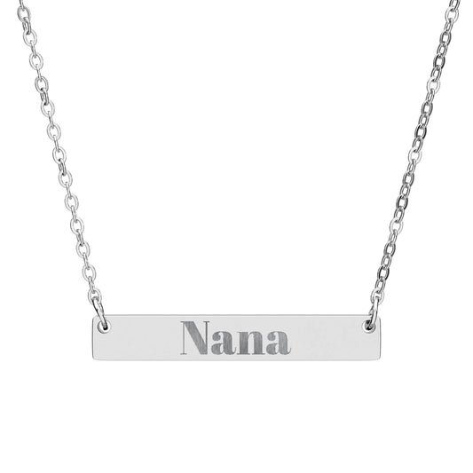 Personalized "Nana" Engraved Bar Necklace — Horizontal Nameplate Pendant