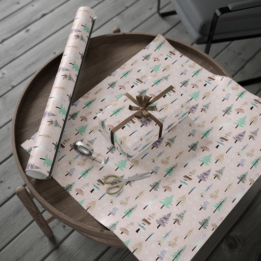 Floral Feather Wrapping Paper Roll — Pastel Botanical Gift Wrap for Weddings & Mother's Day
