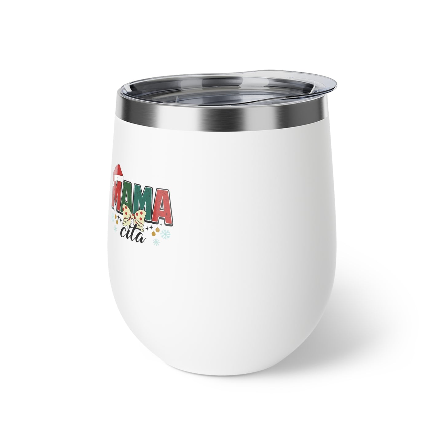 Insulated Wine Tumbler – Christmas 'MAMACITA' Floral 12oz Copper Vacuum Cup