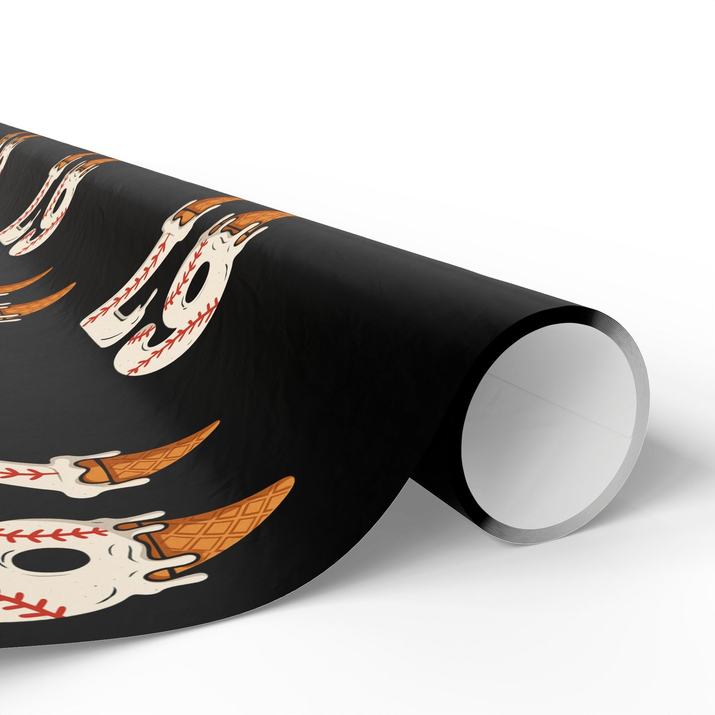 Festive Red/Black Wrapping Paper Roll — Ice Cream Cone '67' Pattern for Birthdays & Holiday Gifts