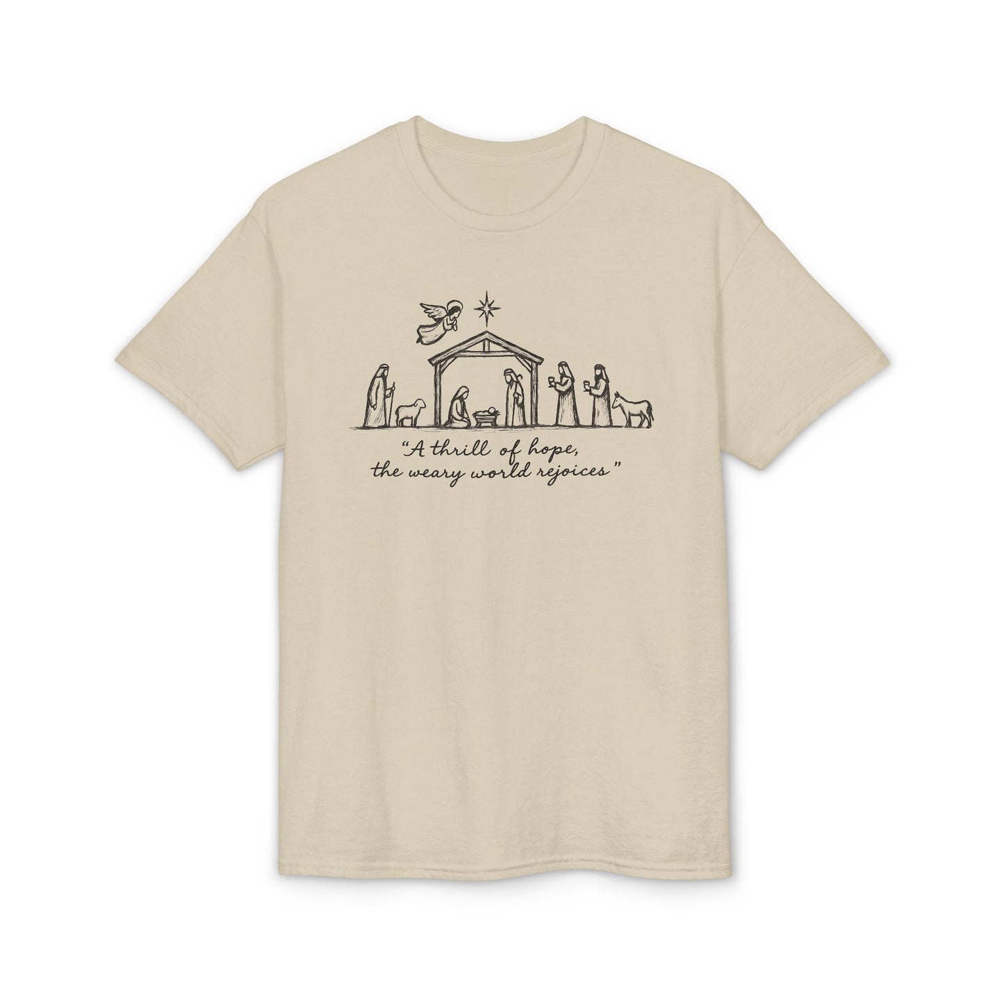 Nativity Scene T‑Shirt — “A Thrill of Hope, the Weary World Rejoices” Christmas Tee