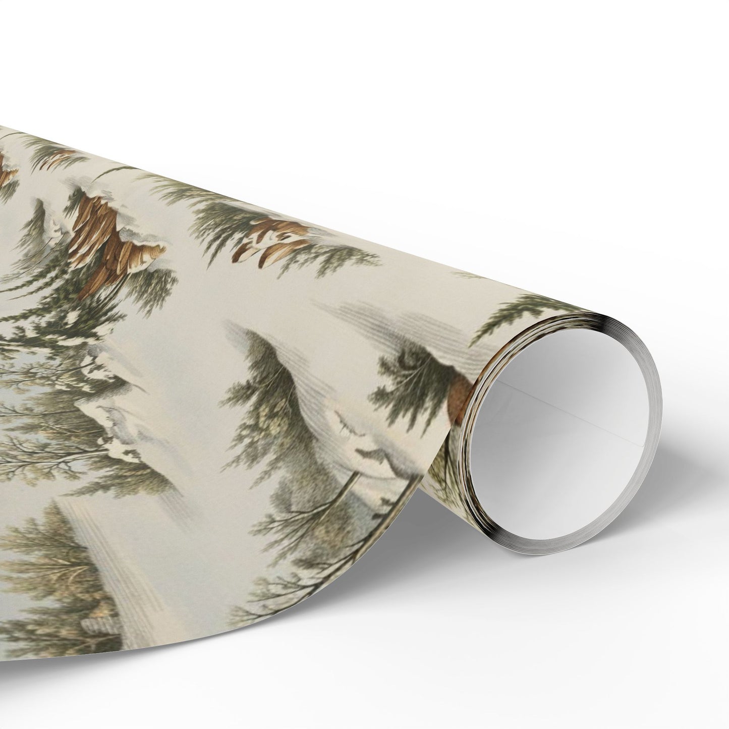 Rustic Deer & Pine Wrapping Paper Roll — Woodland Christmas Gift Wrap