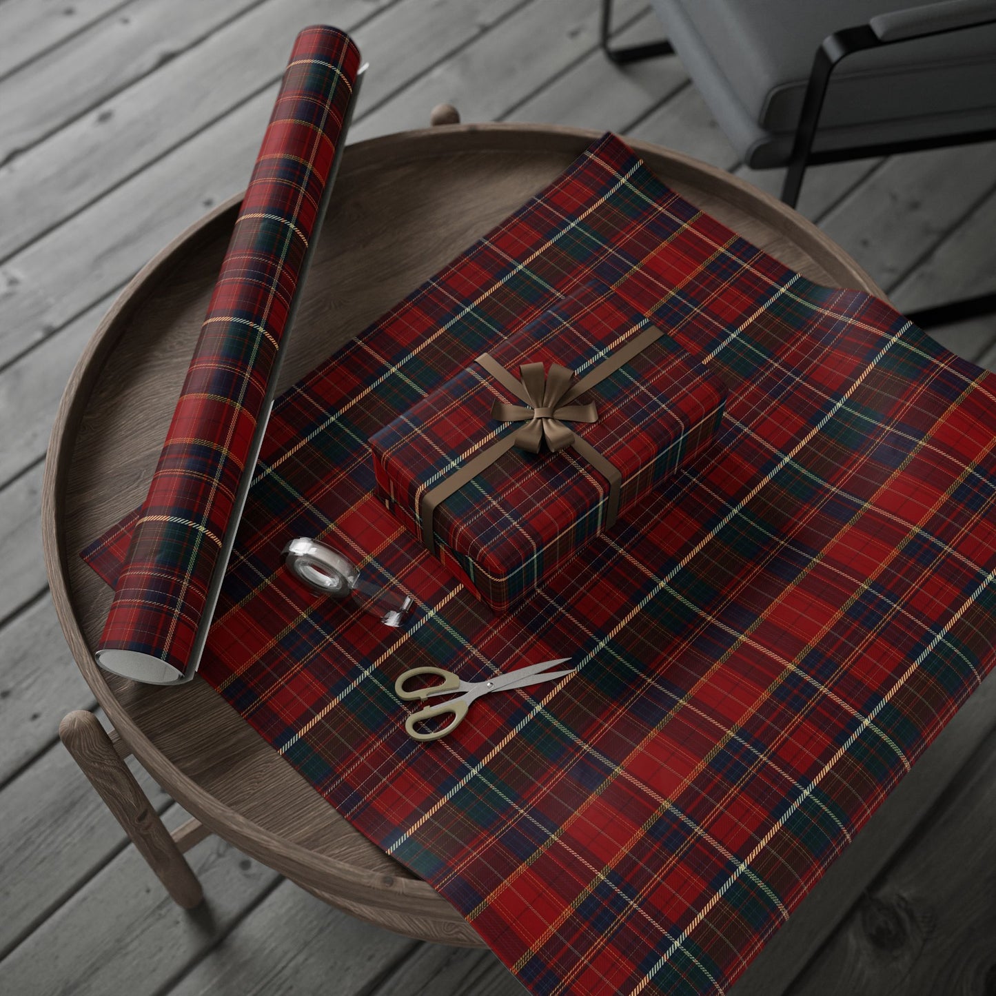 Trendy Plaid Wrapping Paper Roll — Traditional Red & Green Holiday Gift Wrap