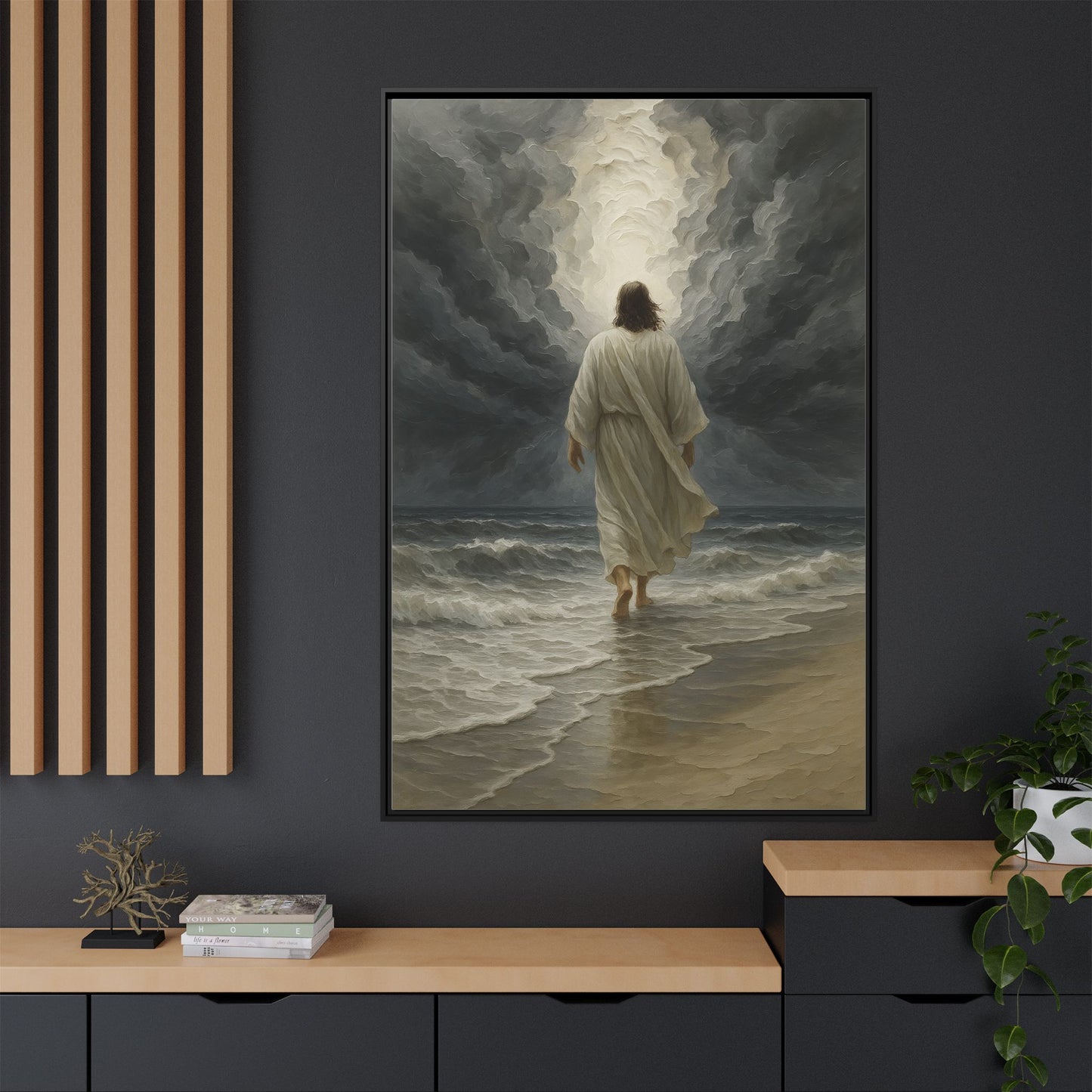 Jesus Walking on Water Matte Canvas Framed | Religious Wall Art