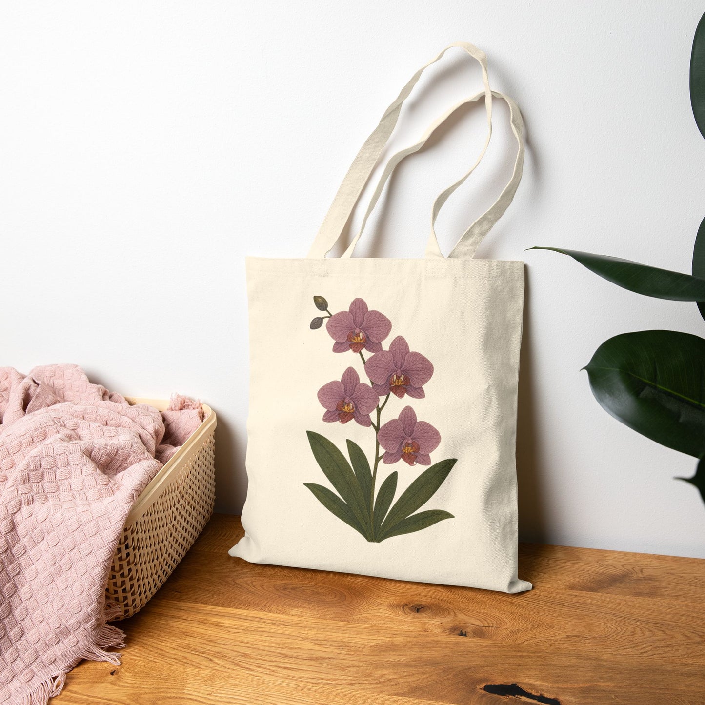 Orchid Bloom Canvas Tote — Floral Cotton Market Bag