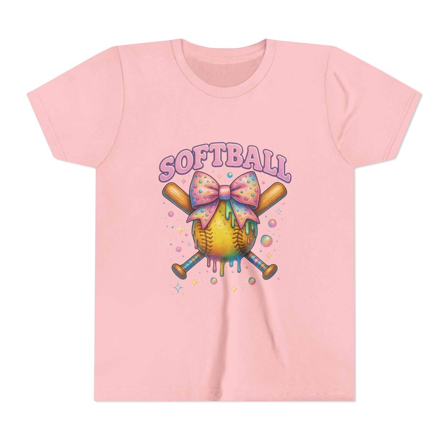 Youth Softball Tee Softball 101 Cute Pastel Softball Graphic with Bow