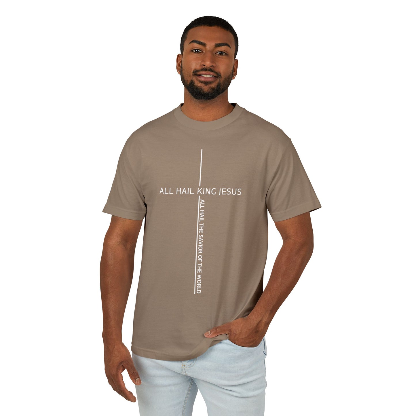 Christian Tee — "All Hail King Jesus" Cross Graphic Cotton Shirt