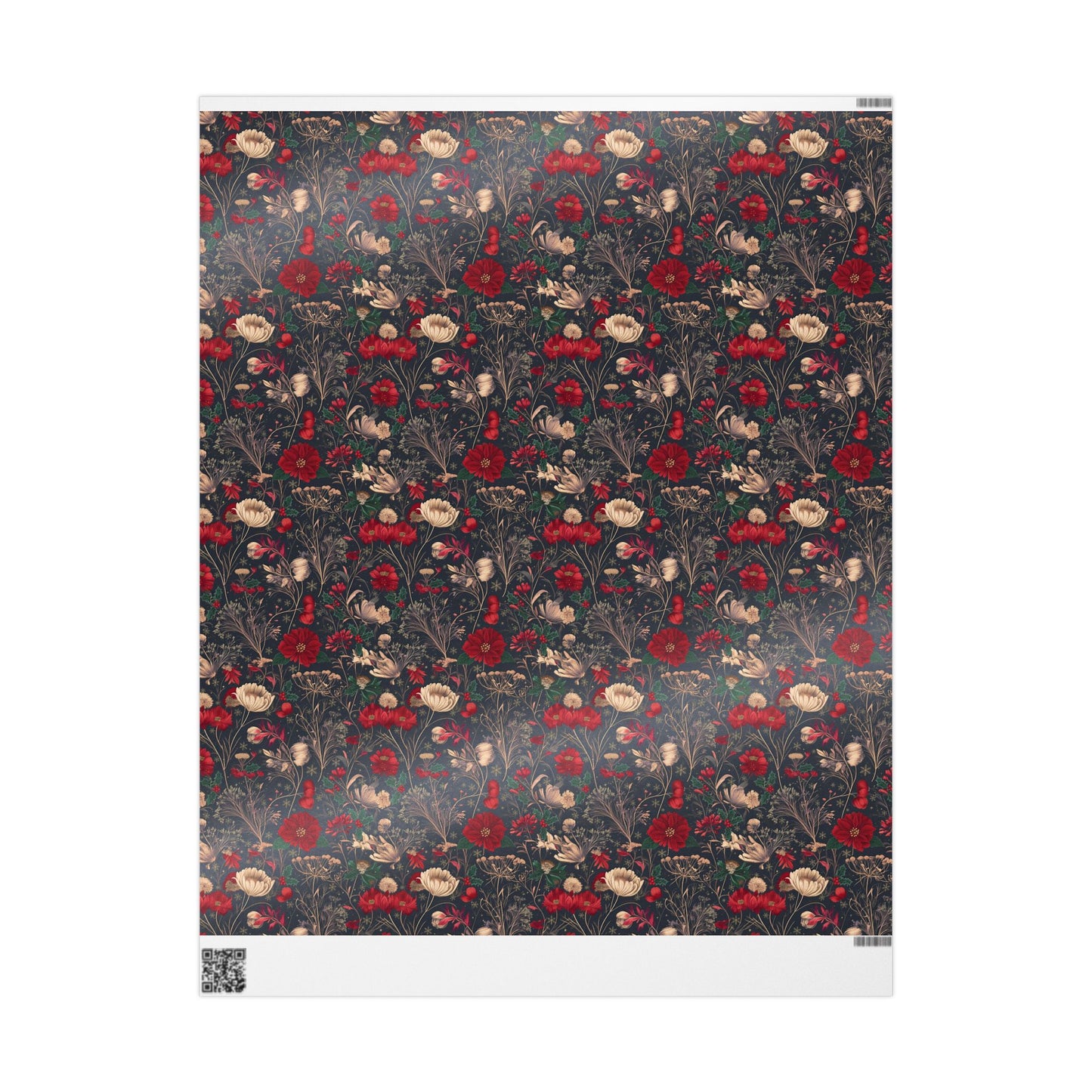 Holiday Poinsettia Wrapping Paper Roll — Dark Floral Christmas Gift Wrap