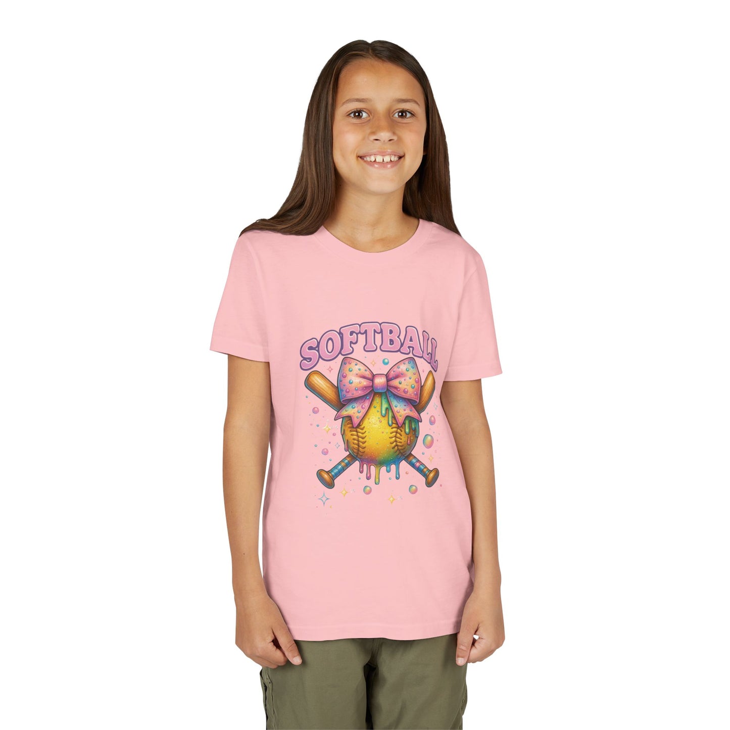 Youth Softball Tee Softball 101 Cute Pastel Softball Graphic with Bow