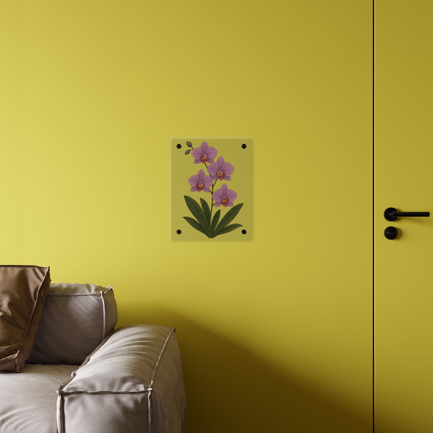 Pink Orchid Illustration Acrylic Wall Art Panel | Botanical Decor