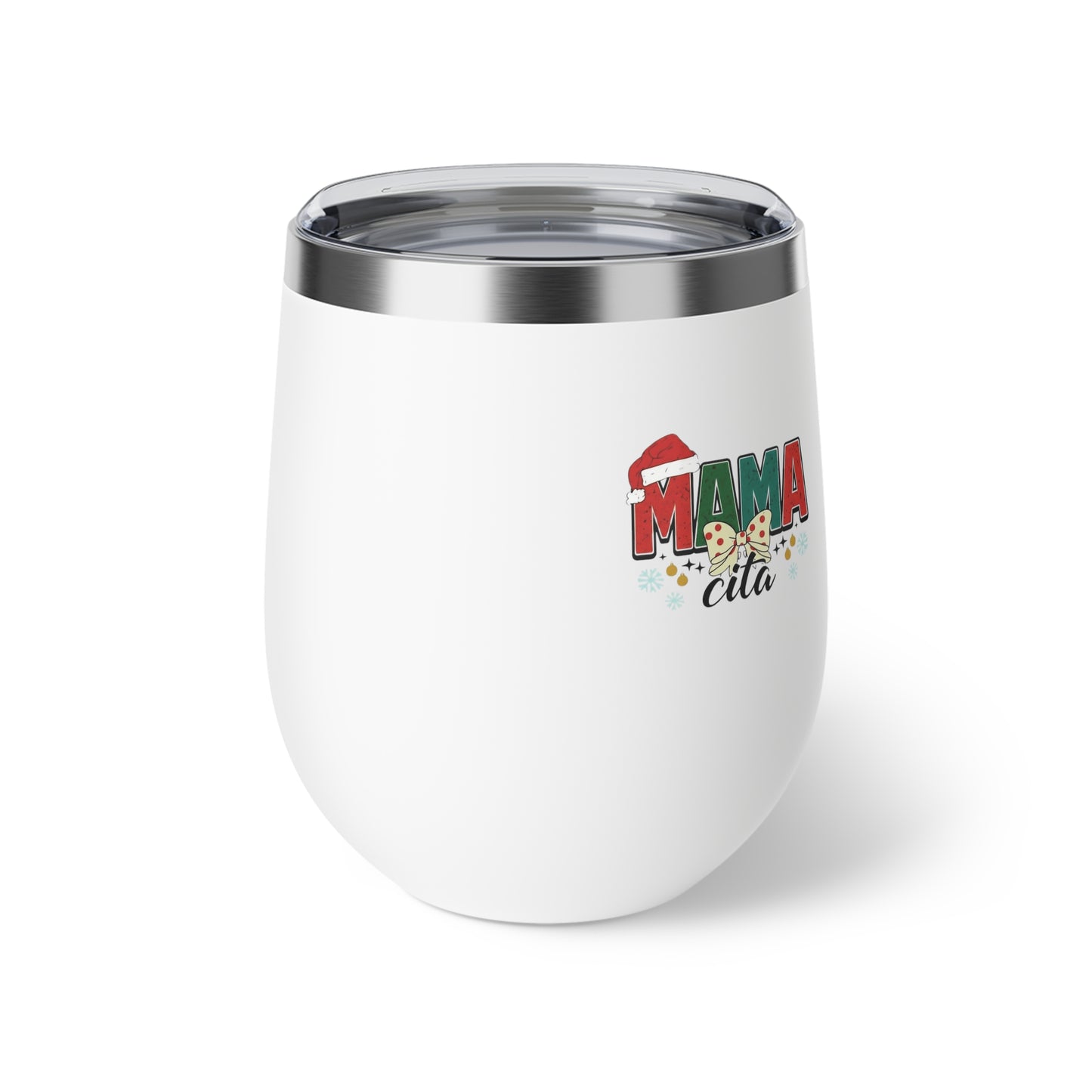 Insulated Wine Tumbler – Christmas 'MAMACITA' Floral 12oz Copper Vacuum Cup