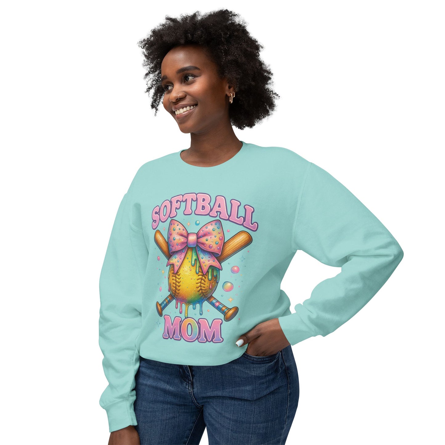 Softball Mom sweatshirt | Cute pastel softball with bow