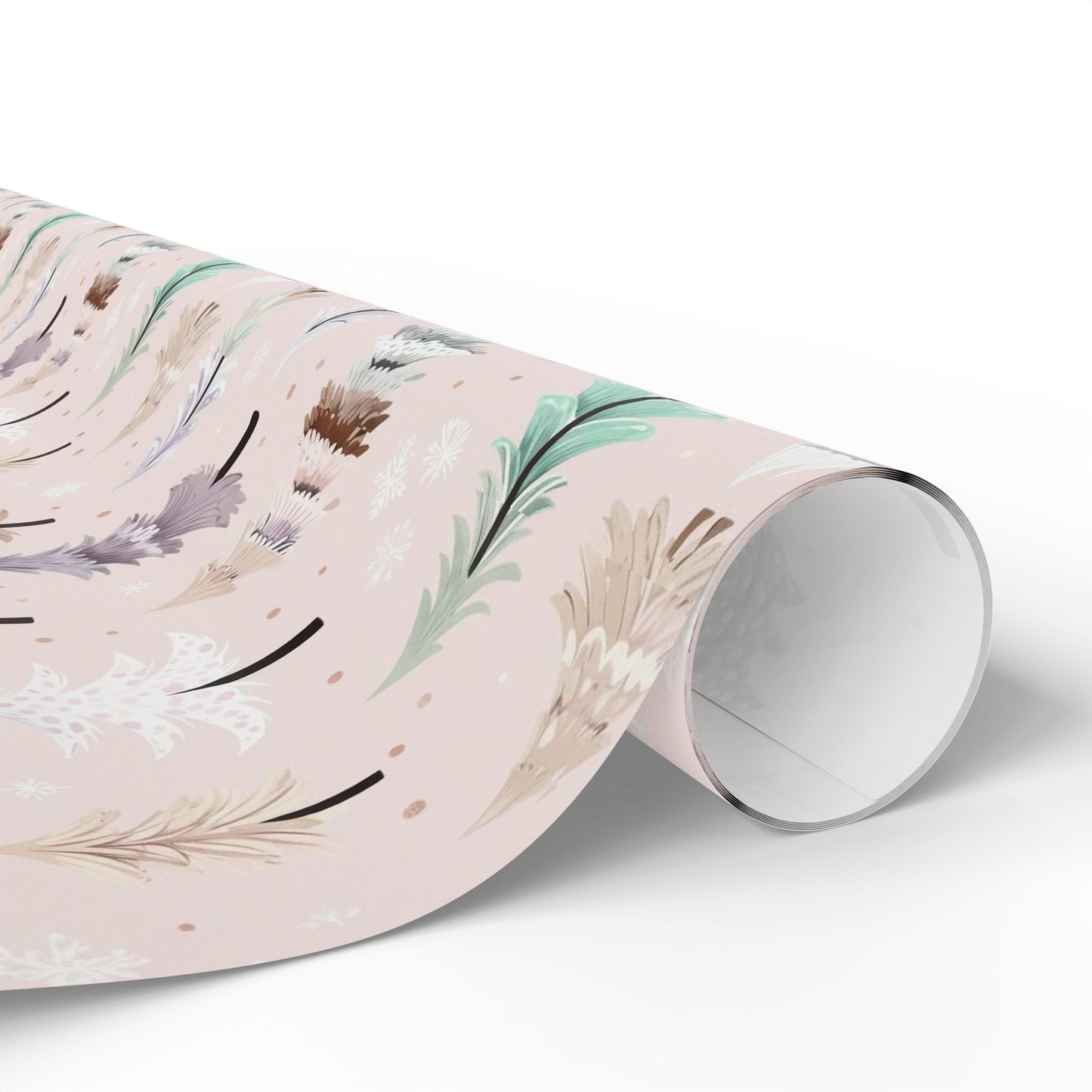 Floral Feather Wrapping Paper Roll — Pastel Botanical Gift Wrap for Weddings & Mother's Day