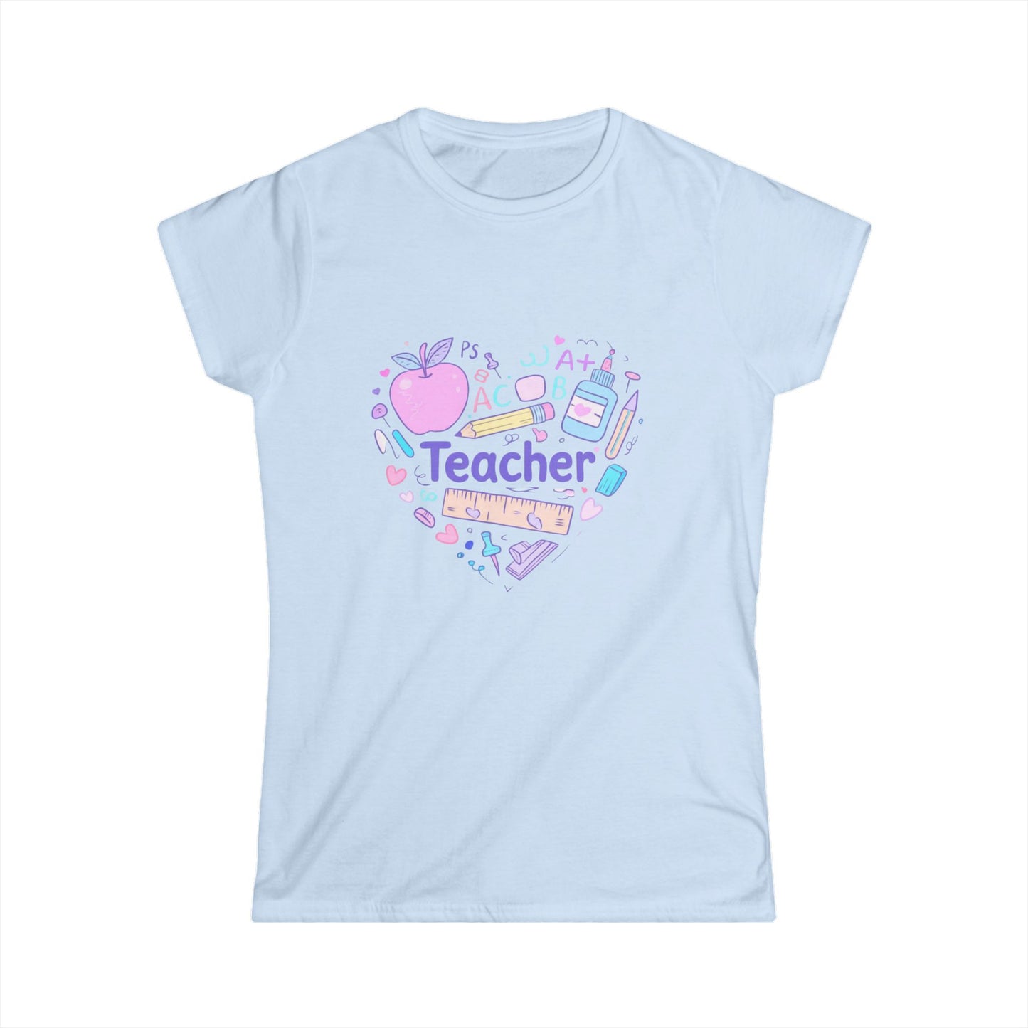 Teacher Heart Graphic Tee — Pastel School Supplies Appreciation Shirt