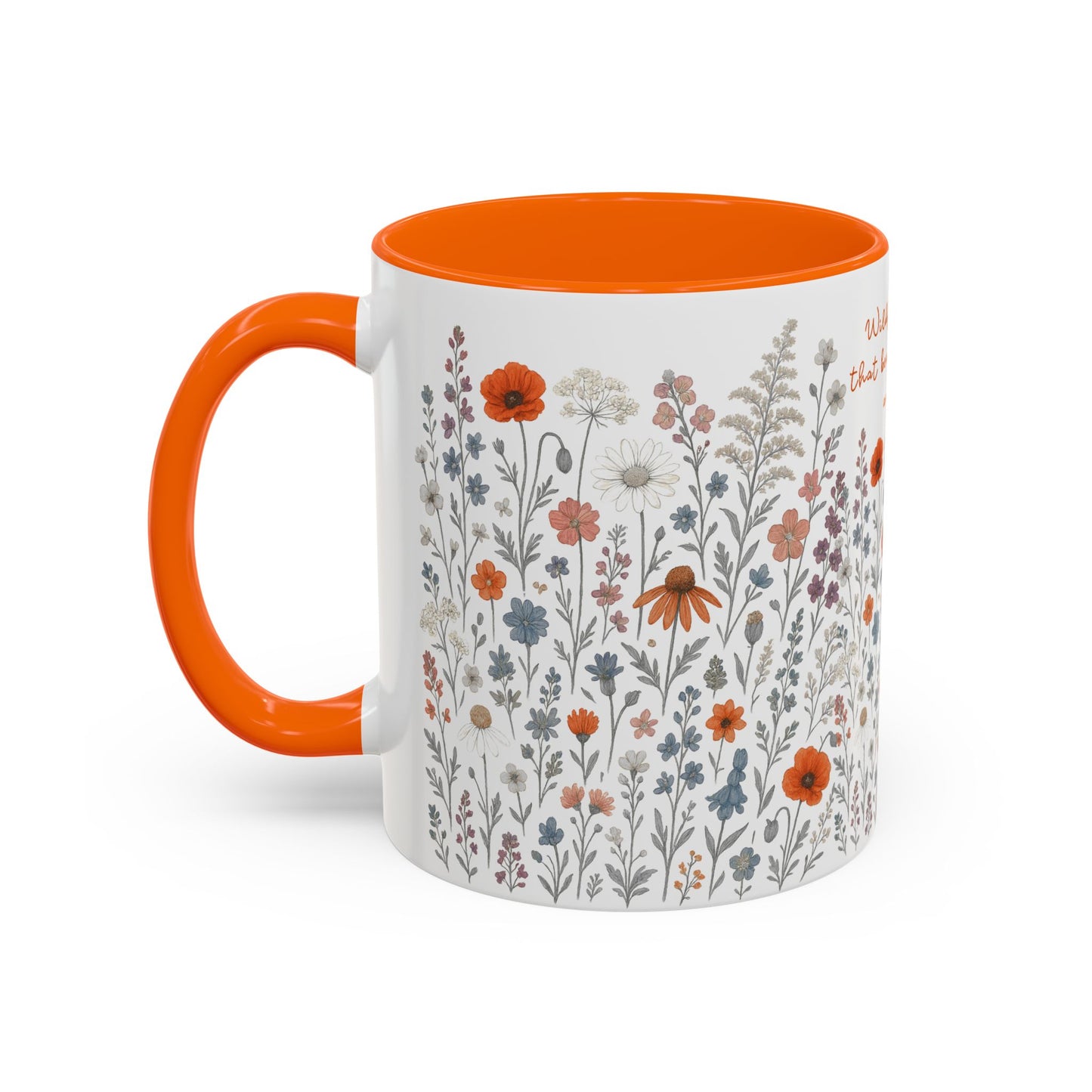 Floral Meadow Accent Coffee Mug — "Wildflowers show beauty can bloom anywhere" (Pink Interior)