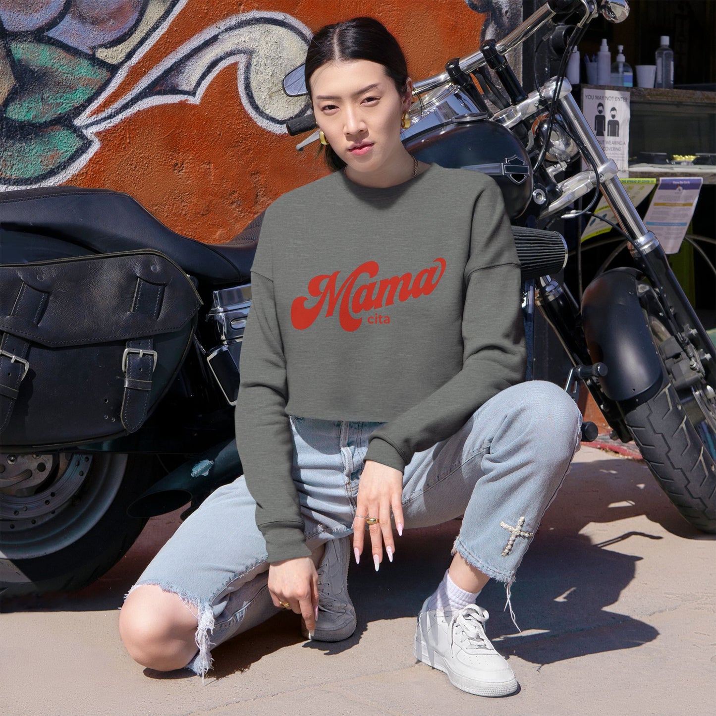 Mamacita Cropped Sweatshirt — Retro Script Mom Pullover