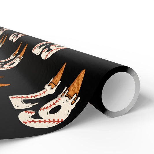Festive Red/Black Wrapping Paper Roll — Ice Cream Cone '67' Pattern for Birthdays & Holiday Gifts