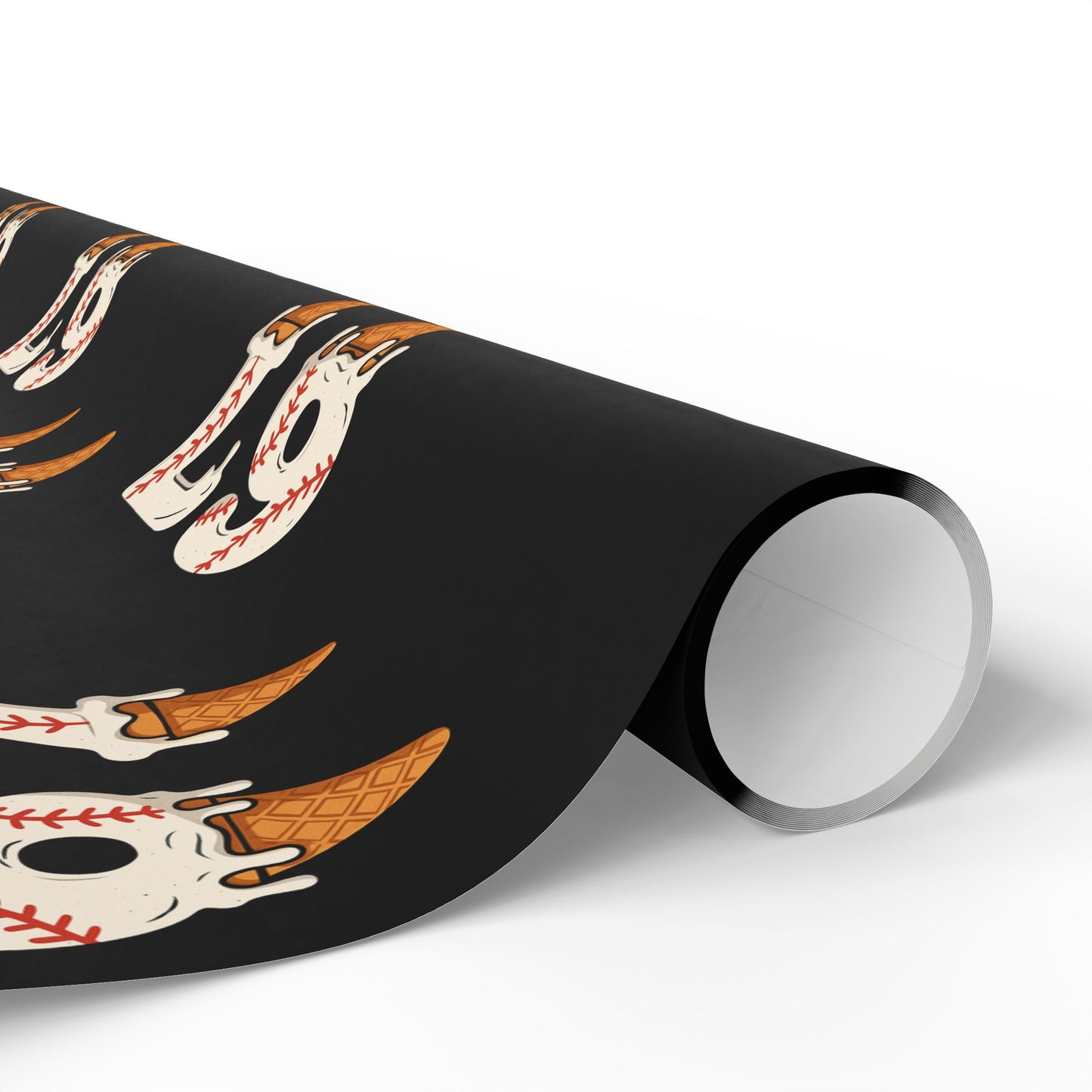 Festive Red/Black Wrapping Paper Roll — Ice Cream Cone '67' Pattern for Birthdays & Holiday Gifts