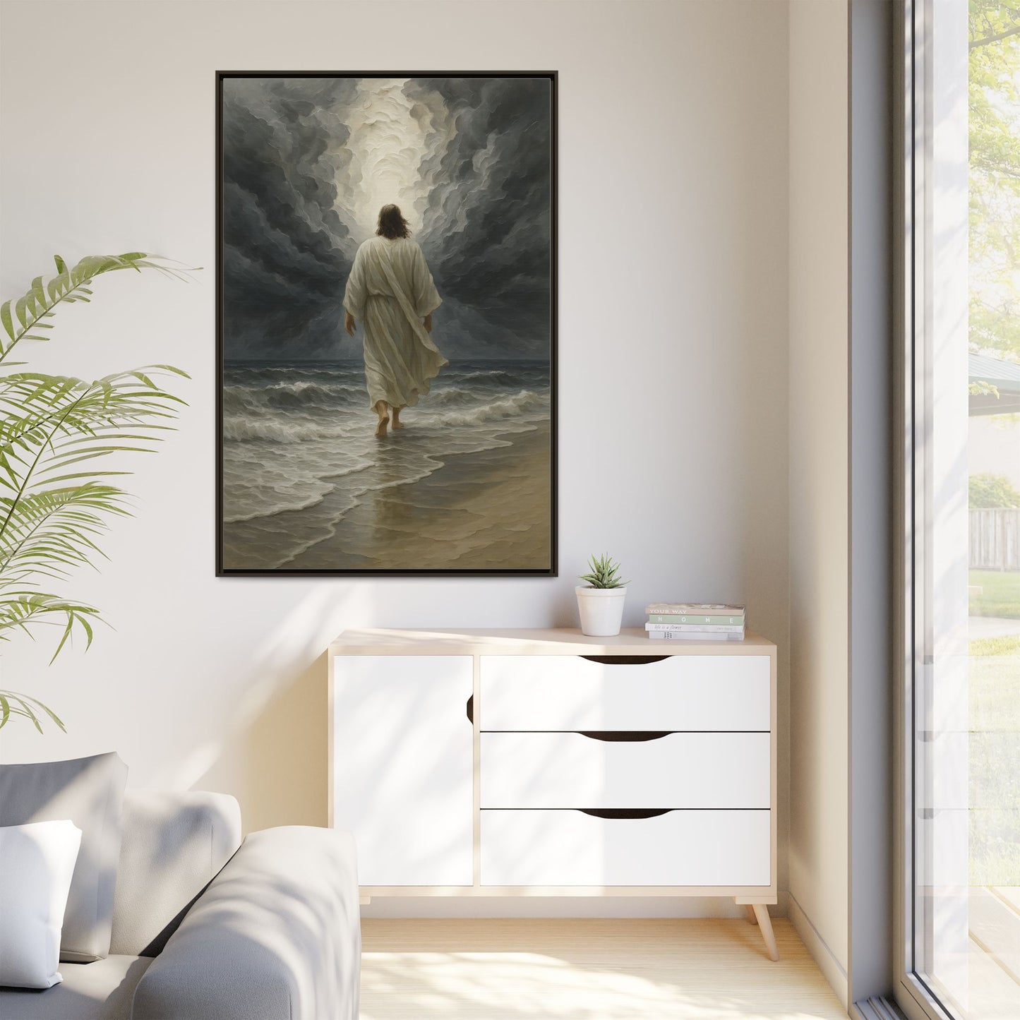 Jesus Walking on Water Matte Canvas Framed | Religious Wall Art