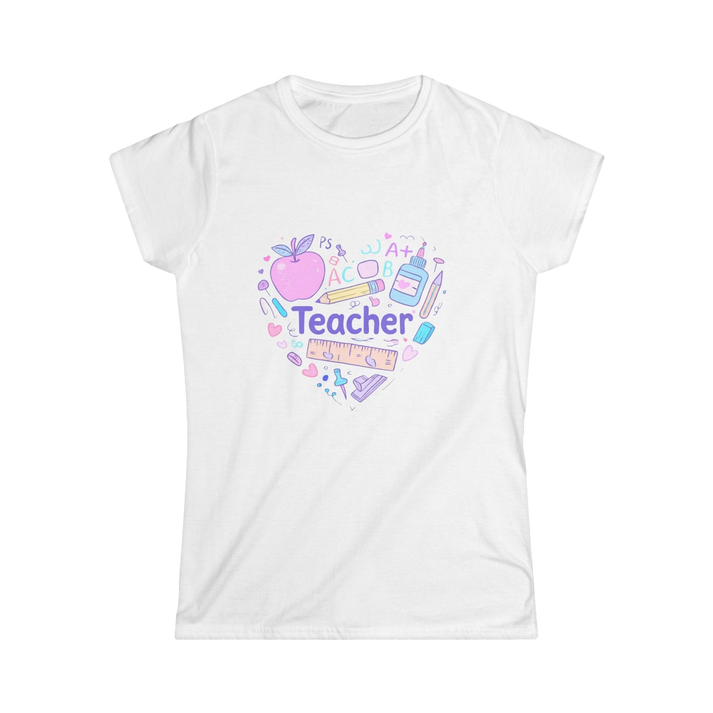 Teacher Heart Graphic Tee — Pastel School Supplies Appreciation Shirt