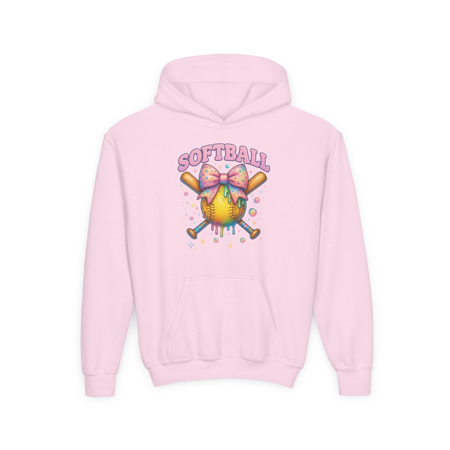 Youth Softball Hoodie Softball 101 Cute Pastel Softball Graphic with Bow