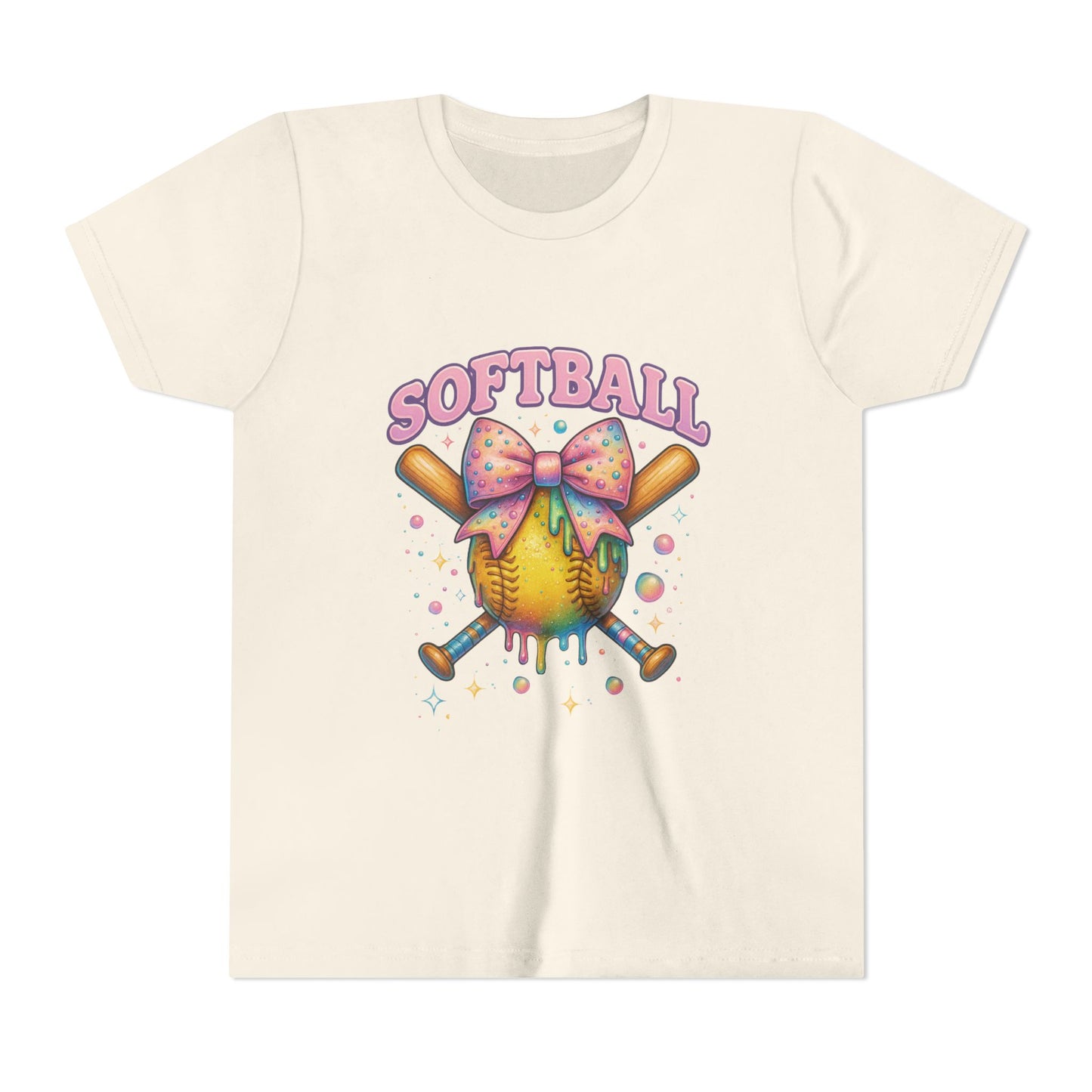 Youth Softball Tee Softball 101 Cute Pastel Softball Graphic with Bow