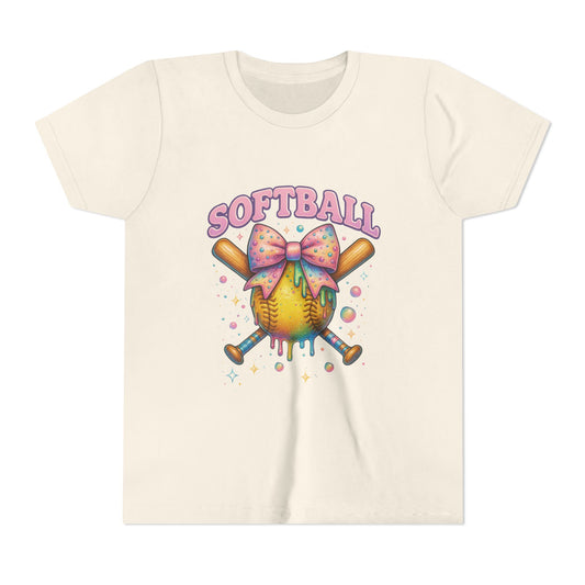 Youth Softball Tee Softball 101 Cute Pastel Softball Graphic with Bow