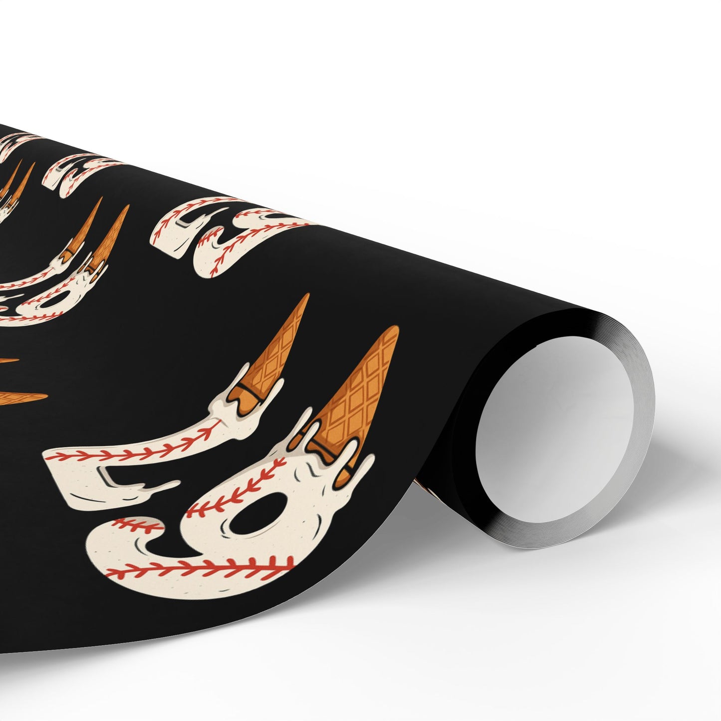 Festive Red/Black Wrapping Paper Roll — Ice Cream Cone '67' Pattern for Birthdays & Holiday Gifts